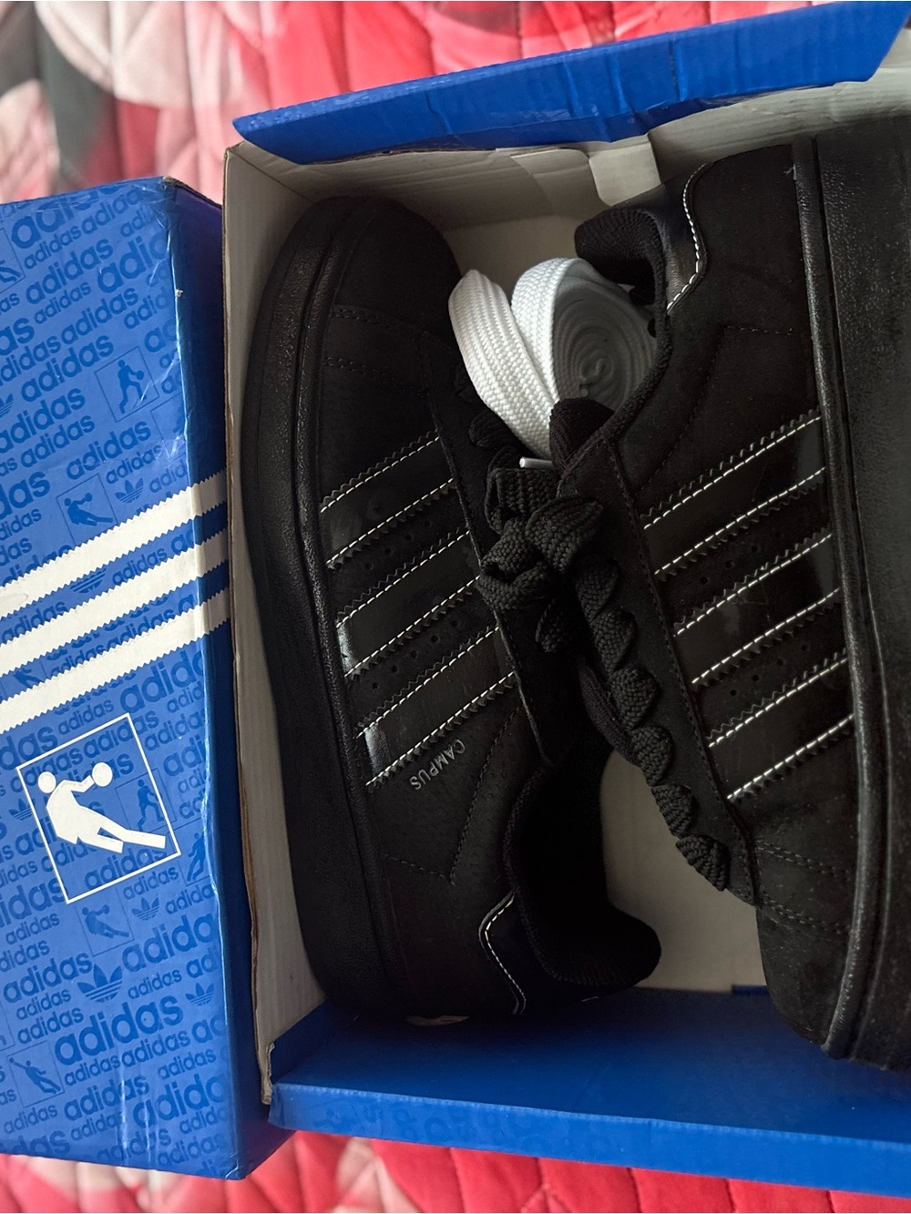 adidas Men Campus Sneakers in Black with White Laces